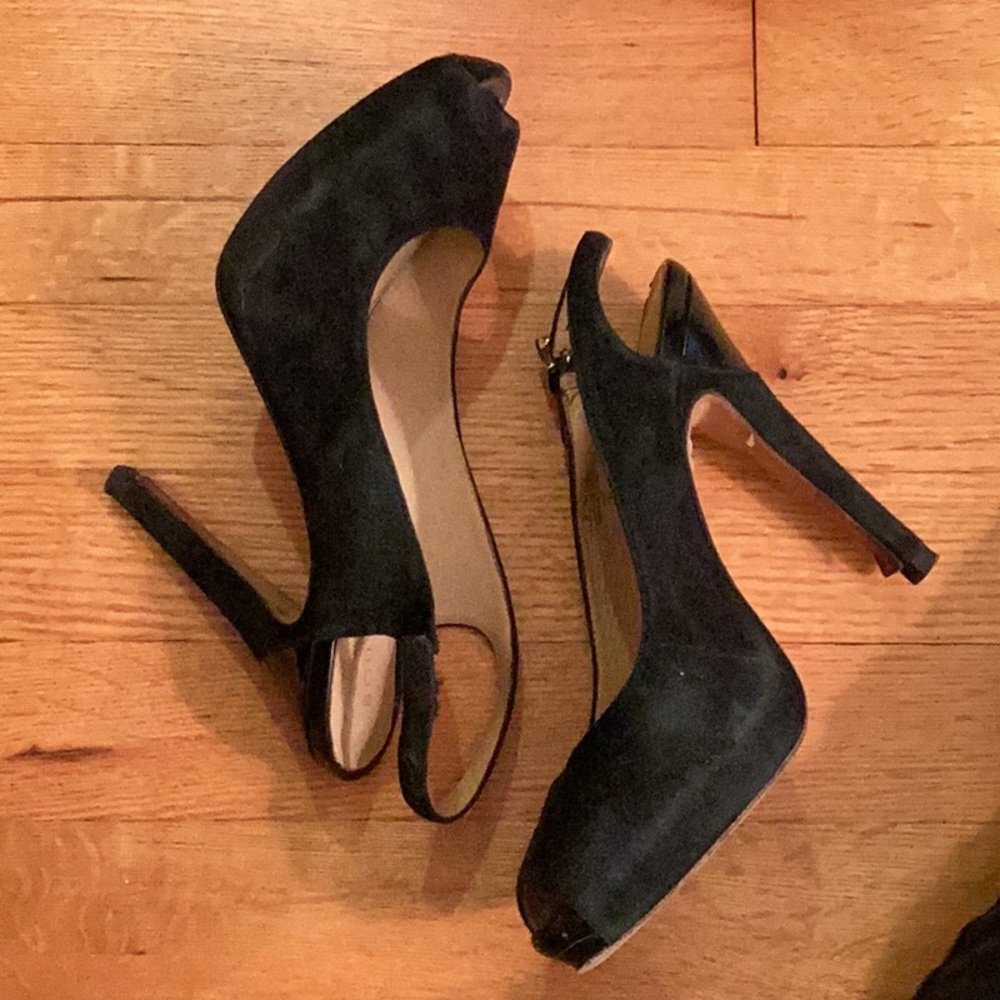 Boutique 9 Peep toe sling back pump black suede size 7. Leather upper and sole. - Picture 2 of 7